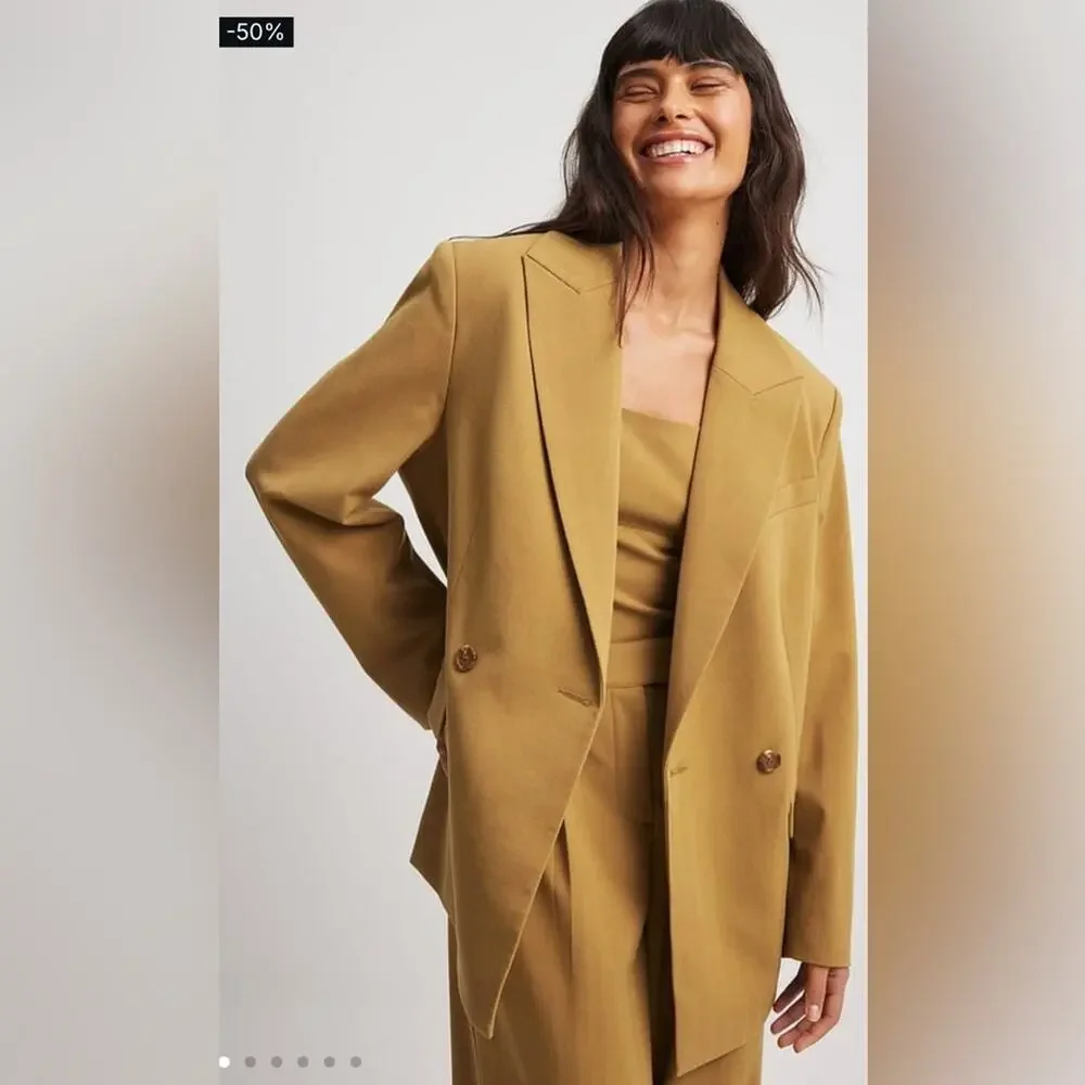 NA-KD Pant Suit Set Women 2XL Tan NWT Oversized Blazer Straight Leg Pants